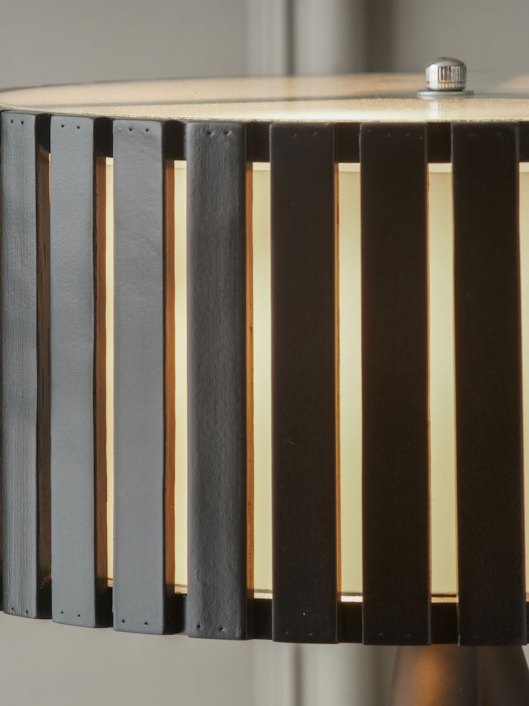 Pacific Black Rabanne Slatted Wood Tripod Table Lamp - Image 2 of 6