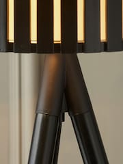 Pacific Black Rabanne Slatted Wood Tripod Table Lamp - Image 3 of 6