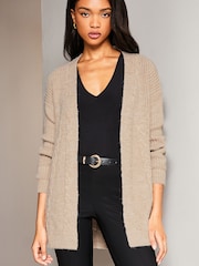Lipsy Oatmeal Petite Mixed Cable Knit Cardigan - Image 1 of 4