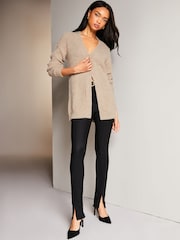 Lipsy Oatmeal Petite Mixed Cable Knit Cardigan - Image 3 of 4