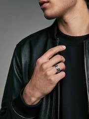 Silver Tone Antiqued Silver Engraved Band Ring - Image 1 of 5