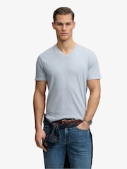 SUPERDRY Blue Classic Cotton Linen V-Neckline T-Shirt - Image 1 of 7