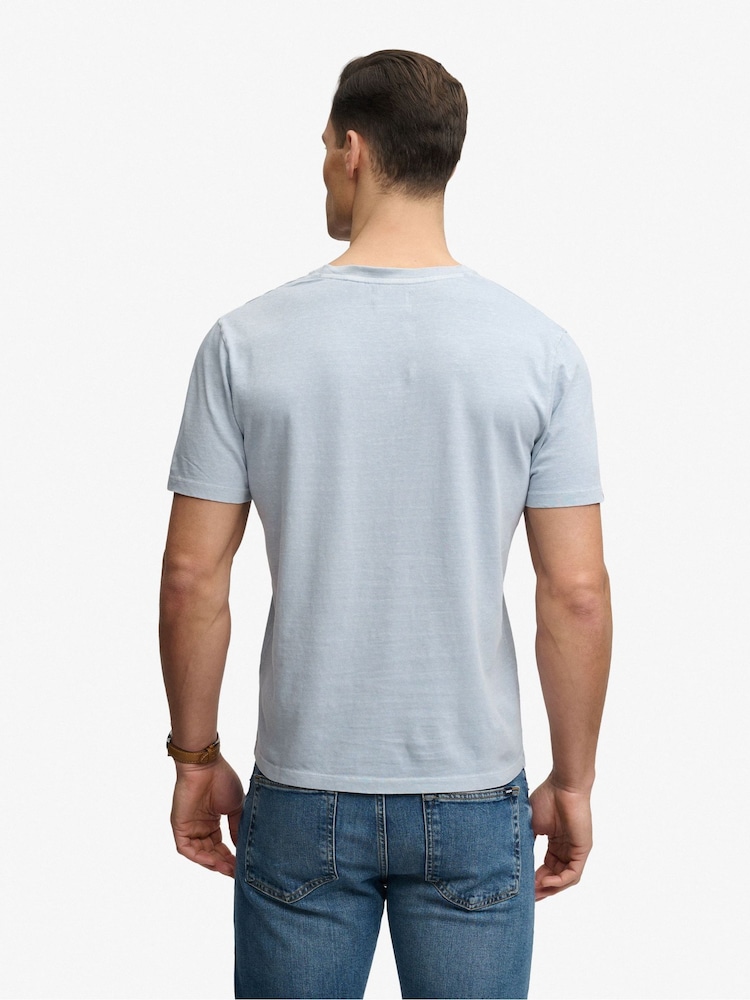 SUPERDRY Blue Classic Cotton Linen V-Neckline T-Shirt - Image 2 of 7
