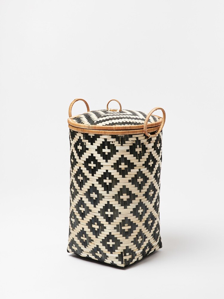 Oliver Bonas Black Woven Laundry Basket - Image 1 of 4