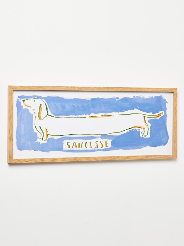Oliver Bonas Blue Saucisse Dog Framed Wall Art - Image 1 of 3