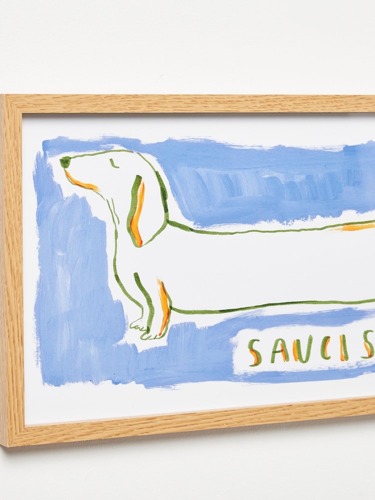 Oliver Bonas Blue Saucisse Dog Framed Wall Art - Image 2 of 3