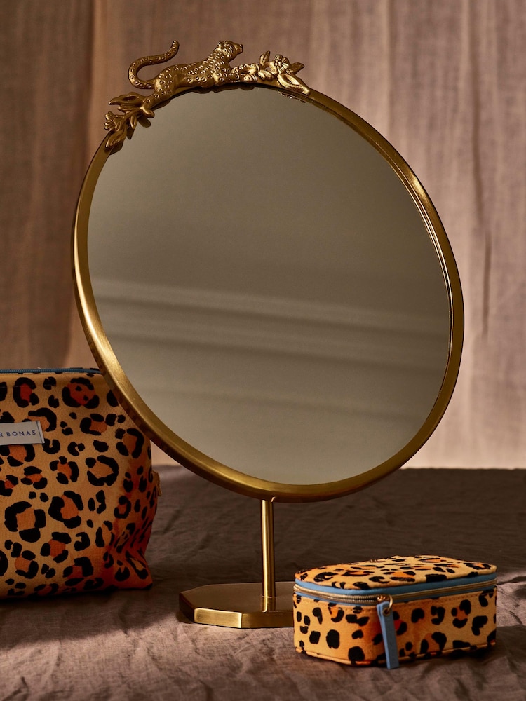 Oliver Bonas Gold Leopard Print Dressing Table Mirror - Image 1 of 4