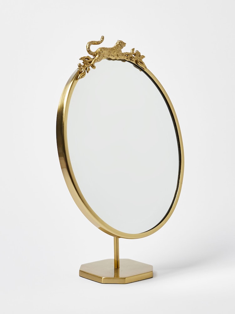 Oliver Bonas Gold Leopard Print Dressing Table Mirror - Image 2 of 4