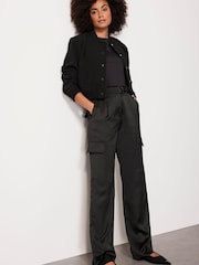 Mint Velvet Black Satin Cargo Trousers - Image 2 of 8