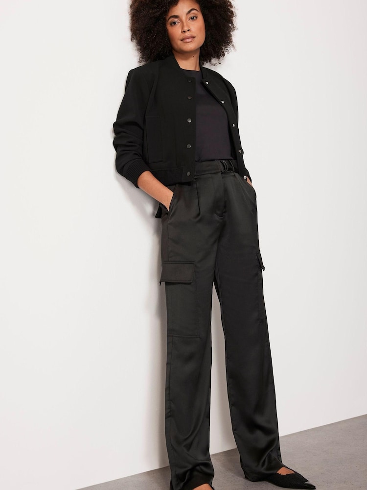 Mint Velvet Black Satin Cargo Trousers - Image 2 of 8