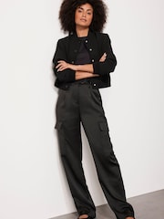 Mint Velvet Black Satin Cargo Trousers - Image 3 of 8
