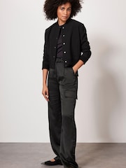 Mint Velvet Black Satin Cargo Trousers - Image 4 of 8