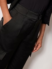 Mint Velvet Black Satin Cargo Trousers - Image 5 of 8