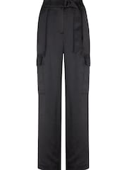 Mint Velvet Black Satin Cargo Trousers - Image 6 of 8