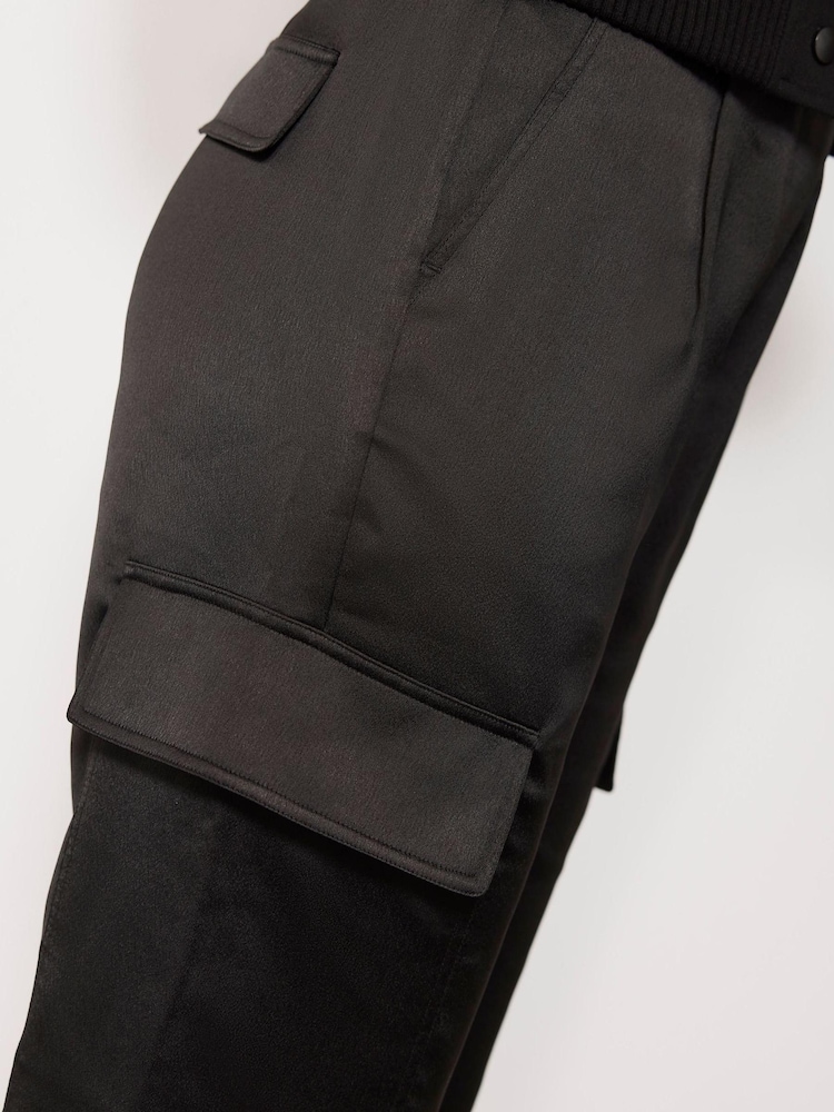 Mint Velvet Black Satin Cargo Trousers - Image 8 of 8
