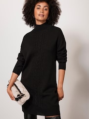 Mint Velvet Black Wool Blend Cable Dress - Image 1 of 3