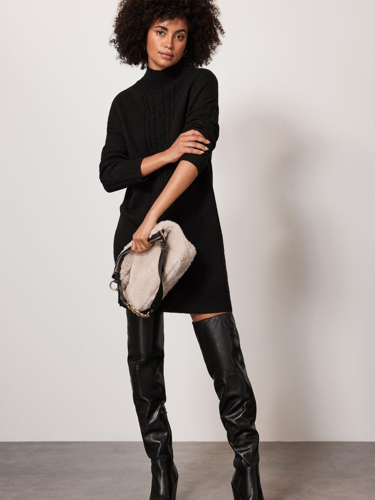 Mint Velvet Black Wool Blend Cable Dress - Image 2 of 3