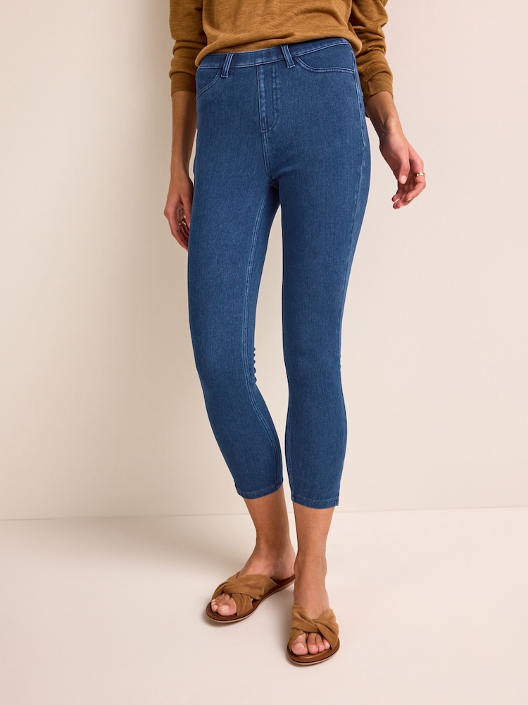 Blue Dark Wash Cropped Denim Jersey Leggings - Image 2 of 5