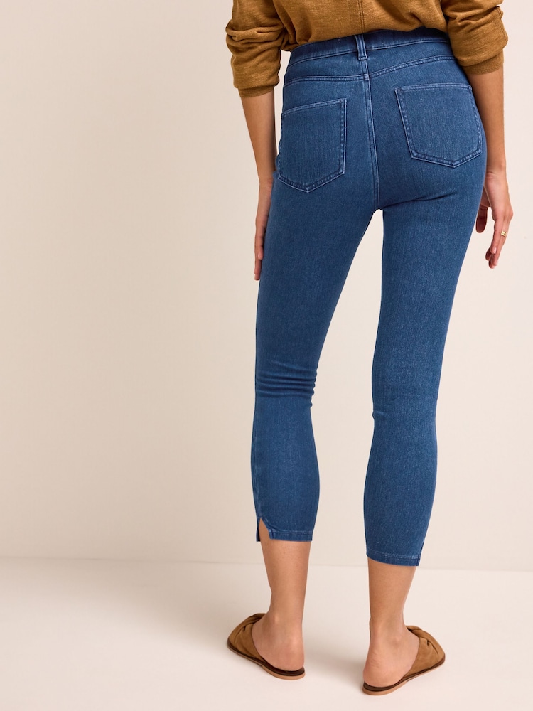 Blue Dark Wash Cropped Denim Jersey Leggings - Image 3 of 5