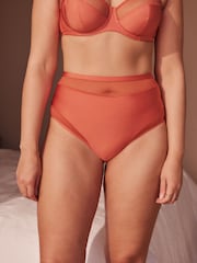Rust/Cream/Neutral Mesh Trim High Waist High Leg Knickers 3 Pack - Image 4 of 11