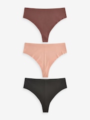 Black/Praline Nude/Chocolate Nude High Waisted Thong No VPL Comfort Knickers 3 Pack - Image 1 of 4