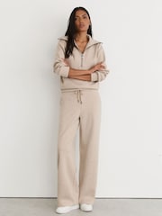 Reiss Neutral Sylvie Herringbone Wide-Leg Drawstring Joggers - Image 1 of 6
