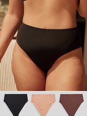 Black/Praline Nude/Chocolate Nude High Rise High Leg No VPL Comfort Knickers 3 Pack - Image 1 of 5