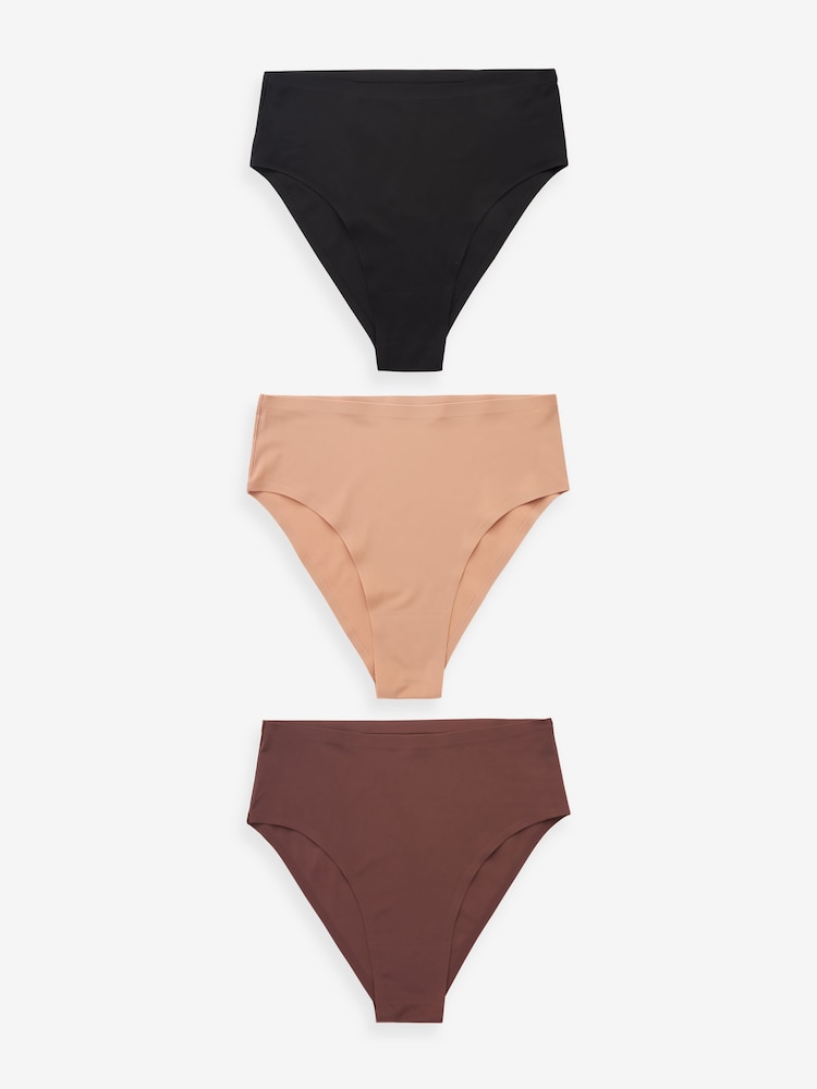 Black/Praline Nude/Chocolate Nude High Rise High Leg No VPL Comfort Knickers 3 Pack - Image 1 of 5