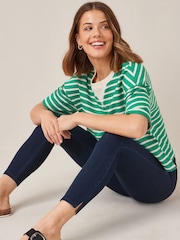 Blue Rinse Cropped Denim Jersey Leggings - Image 1 of 6