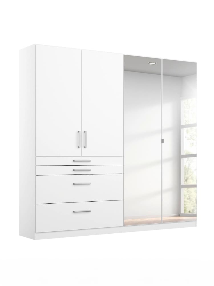 Rauch Alpine White Harburg Wood and Mirror 4 Door Semi Fitted Wardrobe - Image 2 of 4