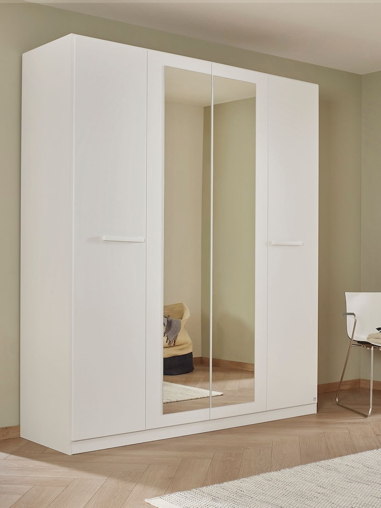 Rauch Alpine White Amodi Wood and Mirror 4 Door Semi Fitted Wardrobe - Image 1 of 6