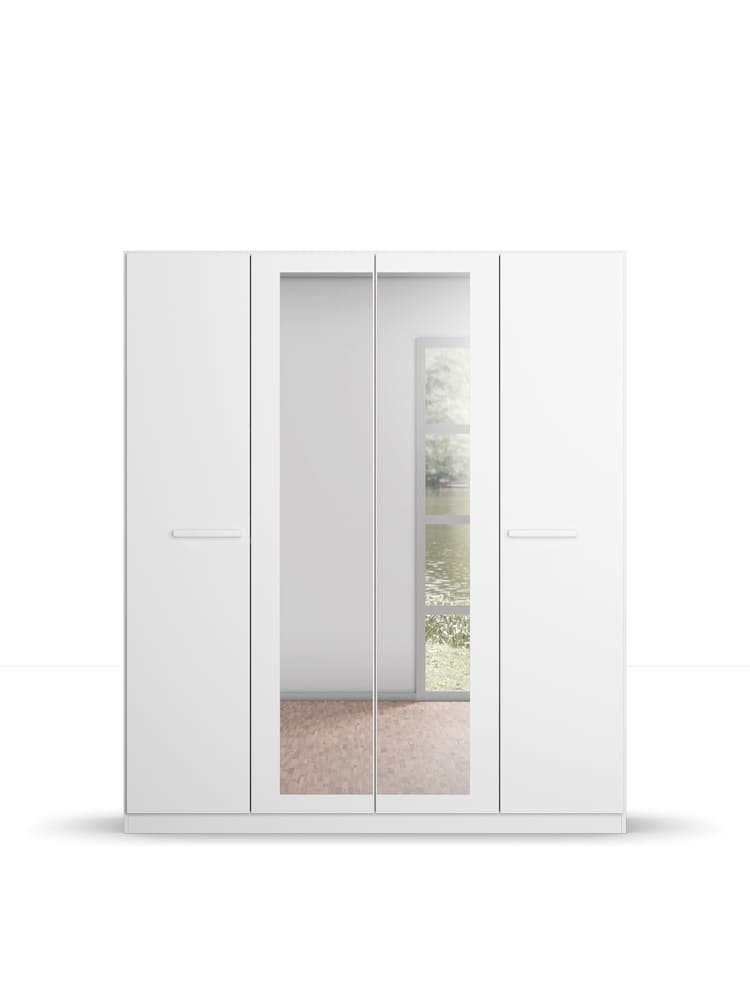 Rauch Alpine White Amodi Wood and Mirror 4 Door Semi Fitted Wardrobe - Image 2 of 6