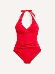 Linzi Red Paros Halterneck Tummy Control Ruched Swimsuit - Image 3 of 6