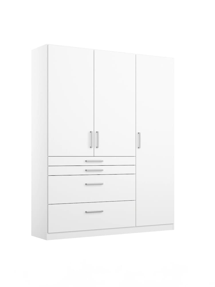 Rauch Alpine White Harburg 136cm Hinged 3 Door 4 Drawer Semi Fitted Wardrobe - Image 2 of 6