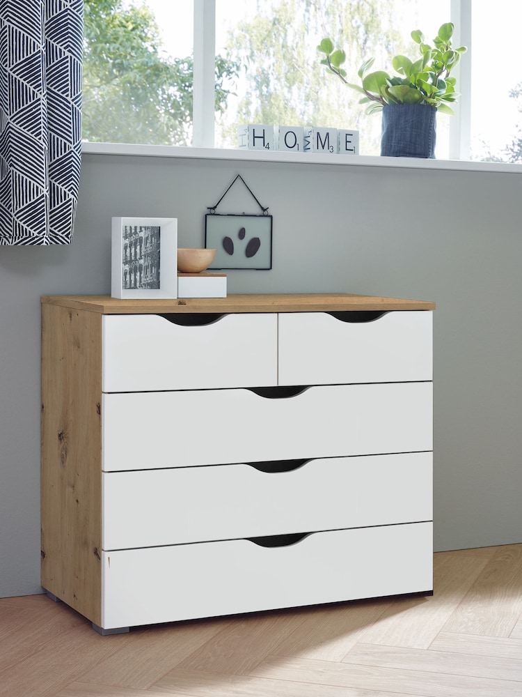 Rauch White/Oak Arnstein Balance Chest of 5 Drawer Drawers - Image 1 of 3