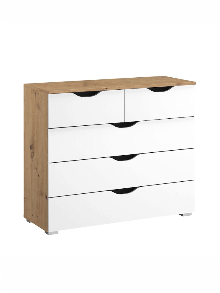 Rauch White/Oak Arnstein Balance Chest of 5 Drawer Drawers - Image 3 of 3