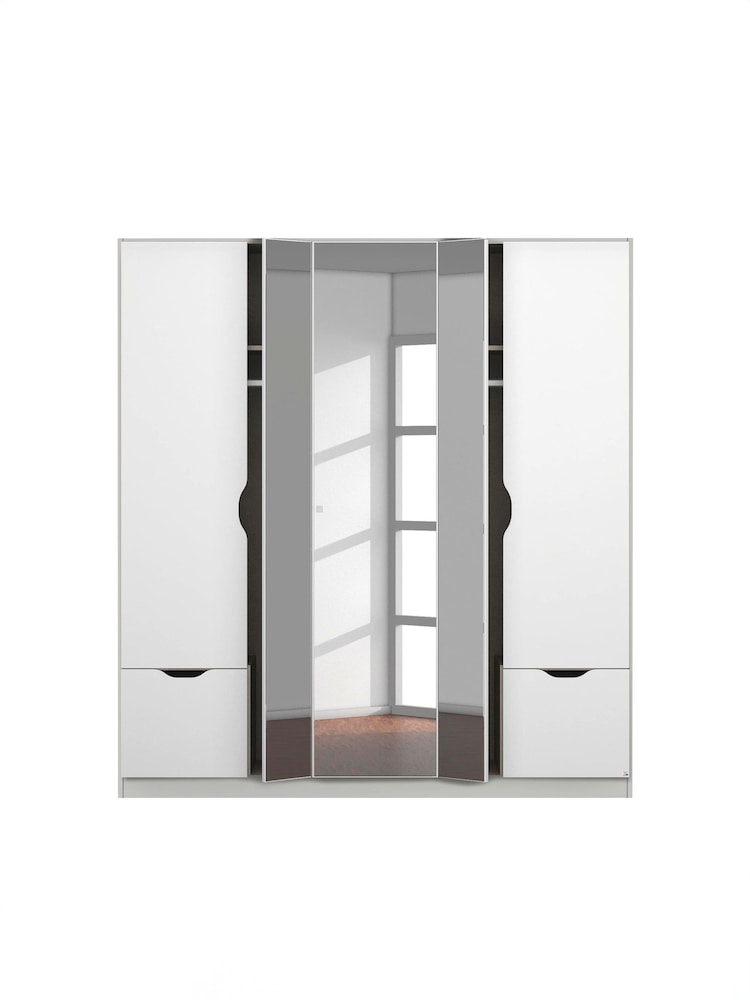 Rauch White/Grey Balance 5 Door 2 Drawer Wood and Mirror Semi Fitted Wardrobe - Image 2 of 6