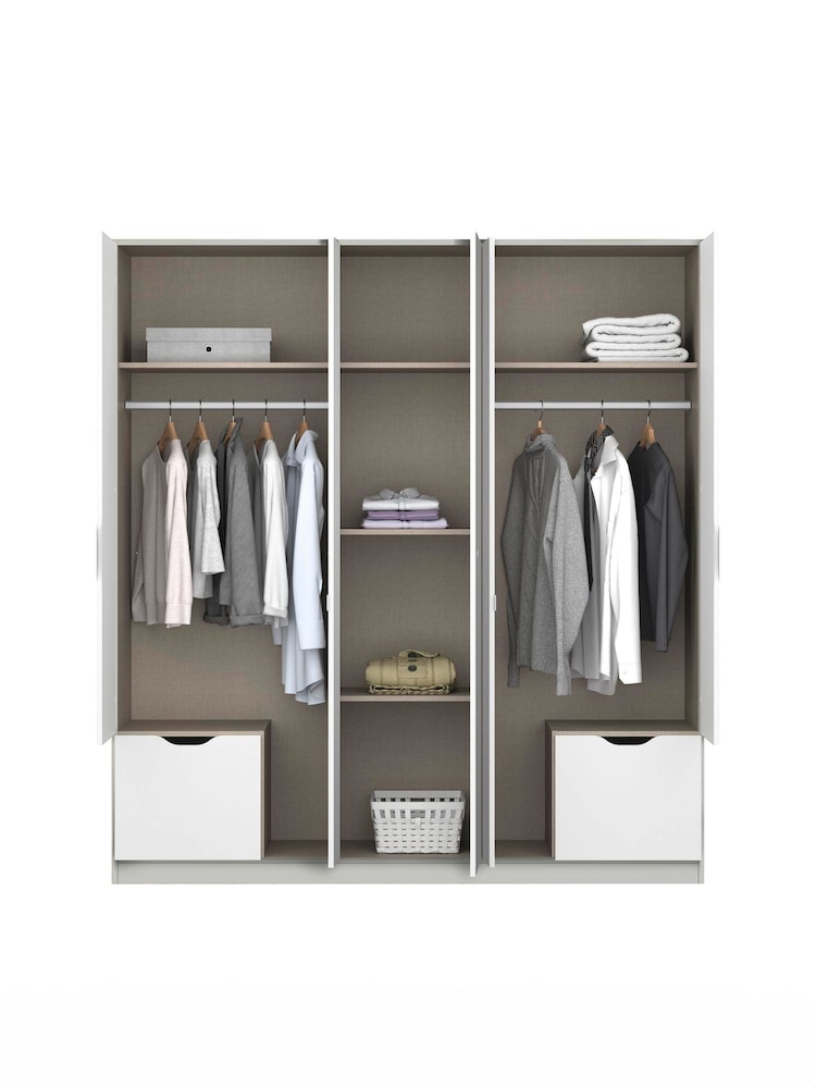 Rauch White/Grey Balance 5 Door 2 Drawer Wood and Mirror Semi Fitted Wardrobe - Image 6 of 6