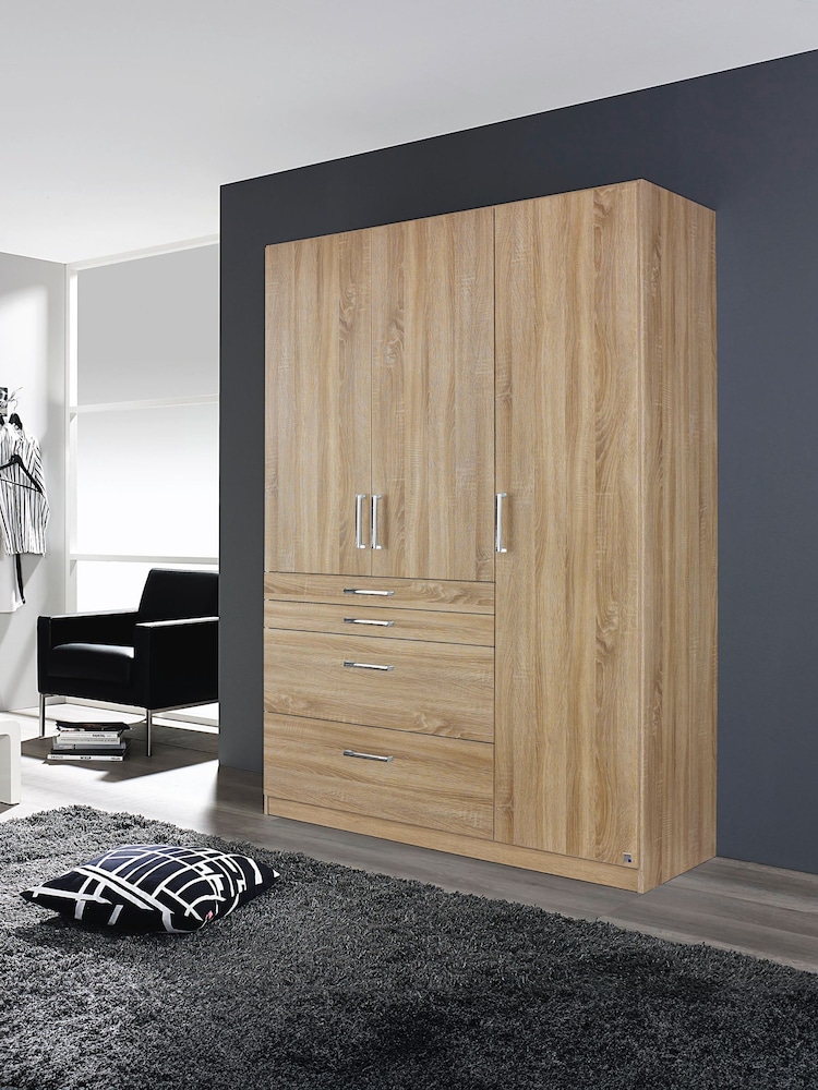 Rauch Sonoma Oak Harburg 136cm Hinged 3 Door 4 Drawer Semi Fitted Wardrobe - Image 1 of 6