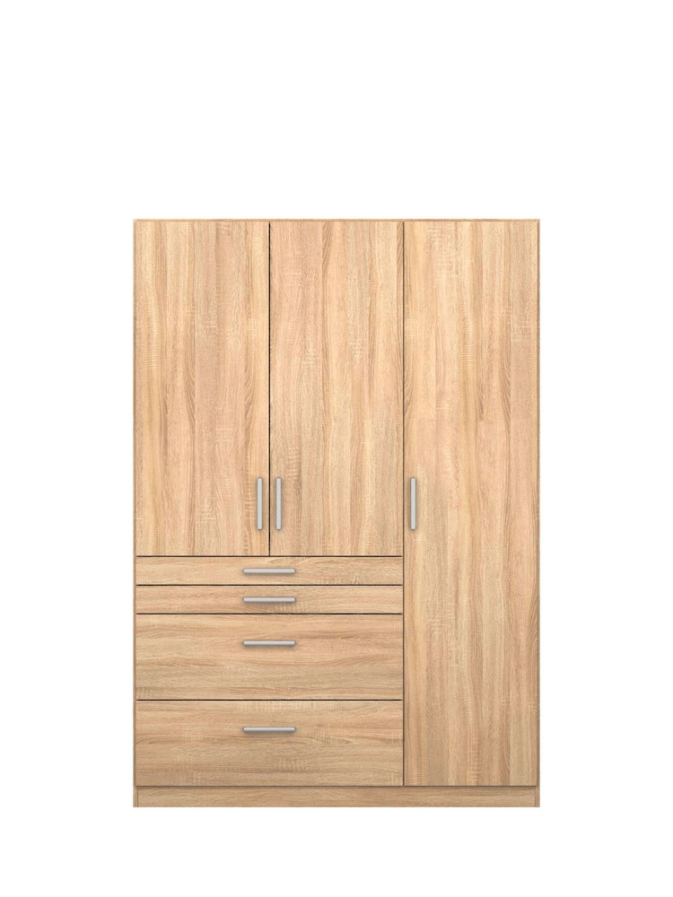 Rauch Sonoma Oak Harburg 136cm Hinged 3 Door 4 Drawer Semi Fitted Wardrobe - Image 2 of 6