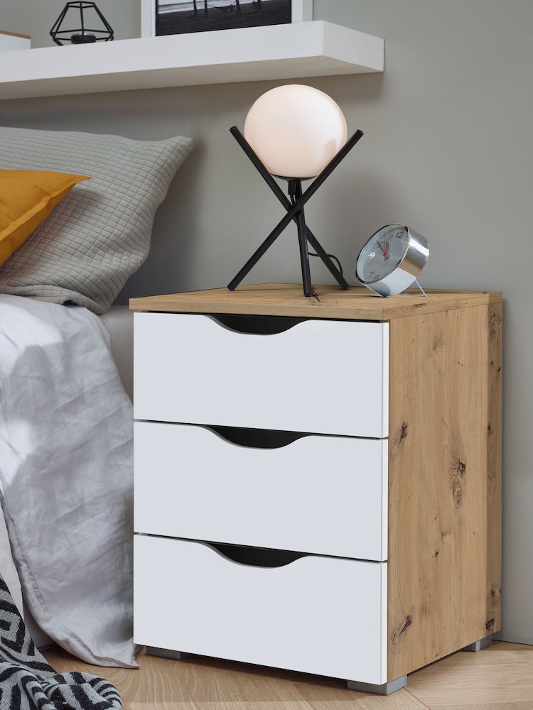 Rauch White/Oak Arnstein Balance 3 Drawer Bedside Table - Image 1 of 3