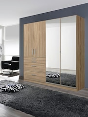 Rauch Sonoma Oak Harburg Wood and Mirror 4 Door Semi Fitted Wardrobe - Image 1 of 6