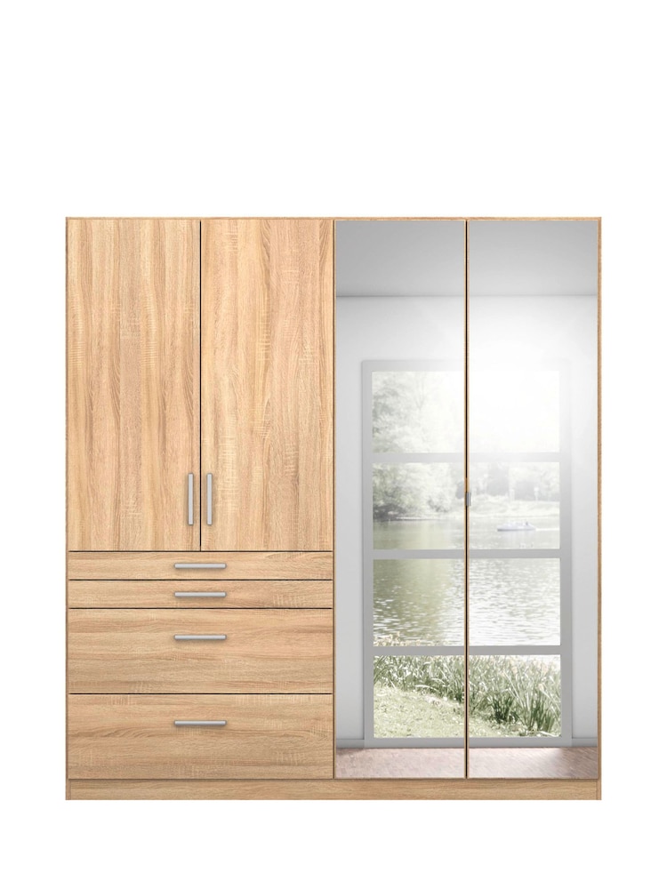 Rauch Sonoma Oak Harburg Wood and Mirror 4 Door Semi Fitted Wardrobe - Image 2 of 6