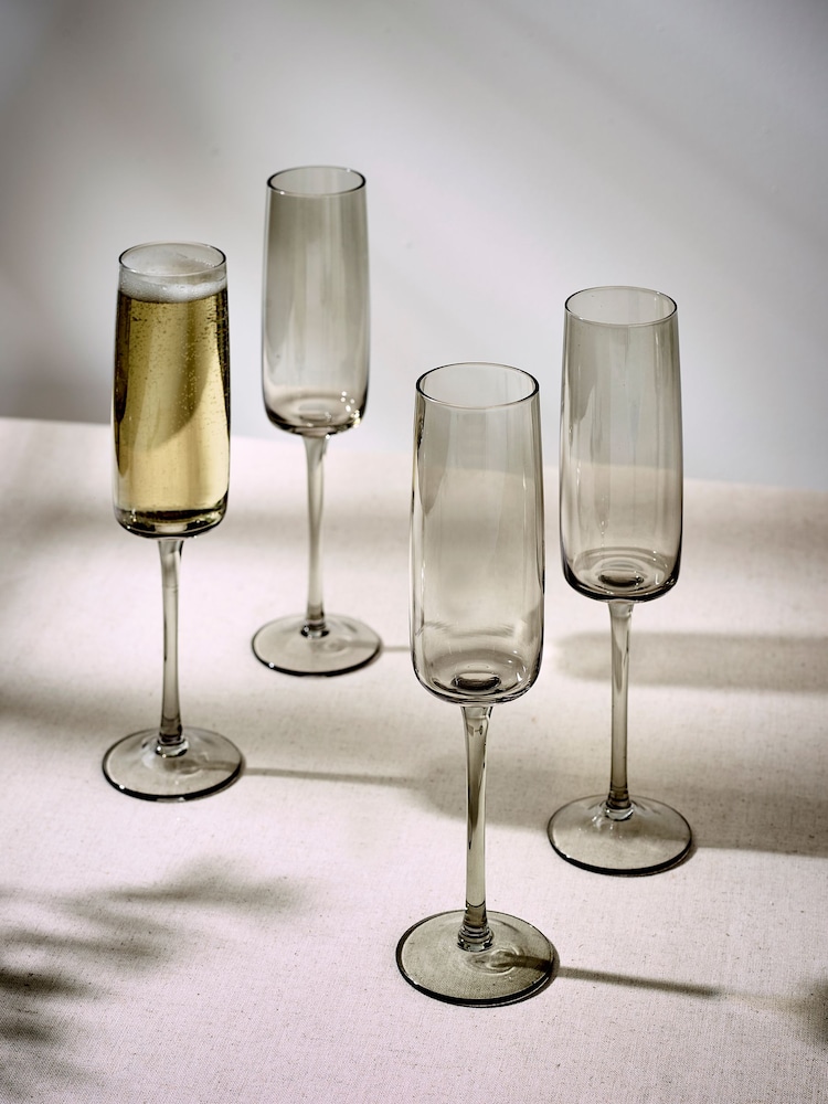 Set of 4 Smoke Grey Angular Champagne Flutes - Image 1 of 5 Set of 4 Smoke Grey Angular Champagne Flutes - Image 1 of 5