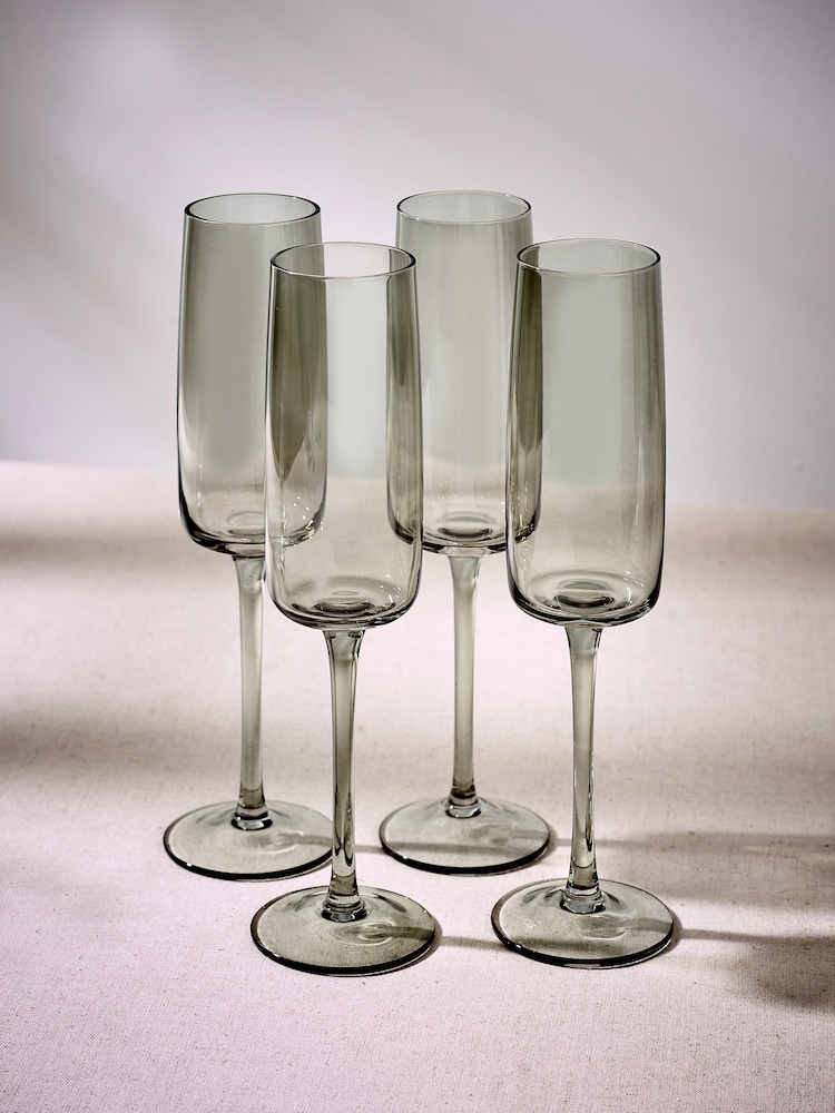 Set of 4 Smoke Grey Angular Champagne Flutes - Image 2 of 5 Set of 4 Smoke Grey Angular Champagne Flutes - Image 2 of 5