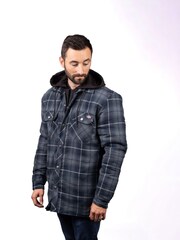 Dickies Blue Fleece Hood Flannel Shirt 100% Cotton Jacket - Image 3 of 5