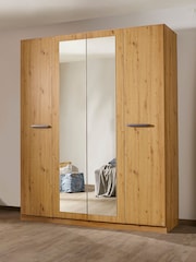 Rauch Artisan Oak Amodi Wood and Mirror 4 Door Semi Fitted Wardrobe - Image 1 of 4