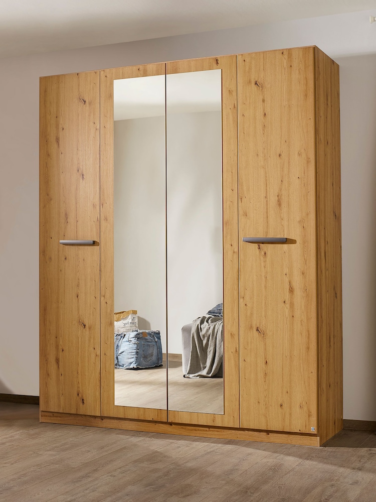 Rauch Artisan Oak Amodi Wood and Mirror 4 Door Semi Fitted Wardrobe - Image 1 of 4