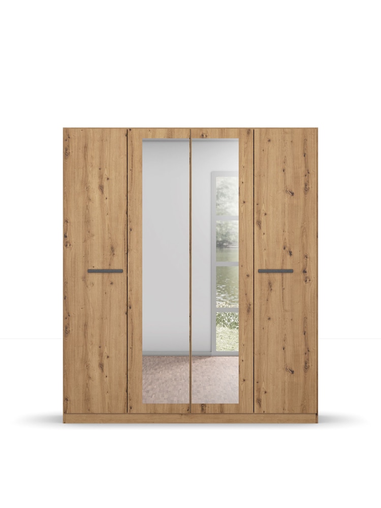Rauch Artisan Oak Amodi Wood and Mirror 4 Door Semi Fitted Wardrobe - Image 2 of 4