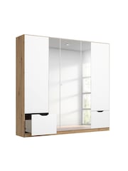 Rauch White/Oak Balance 5 Door 2 Drawer Wood and Mirror Semi Fitted Wardrobe - Image 3 of 6